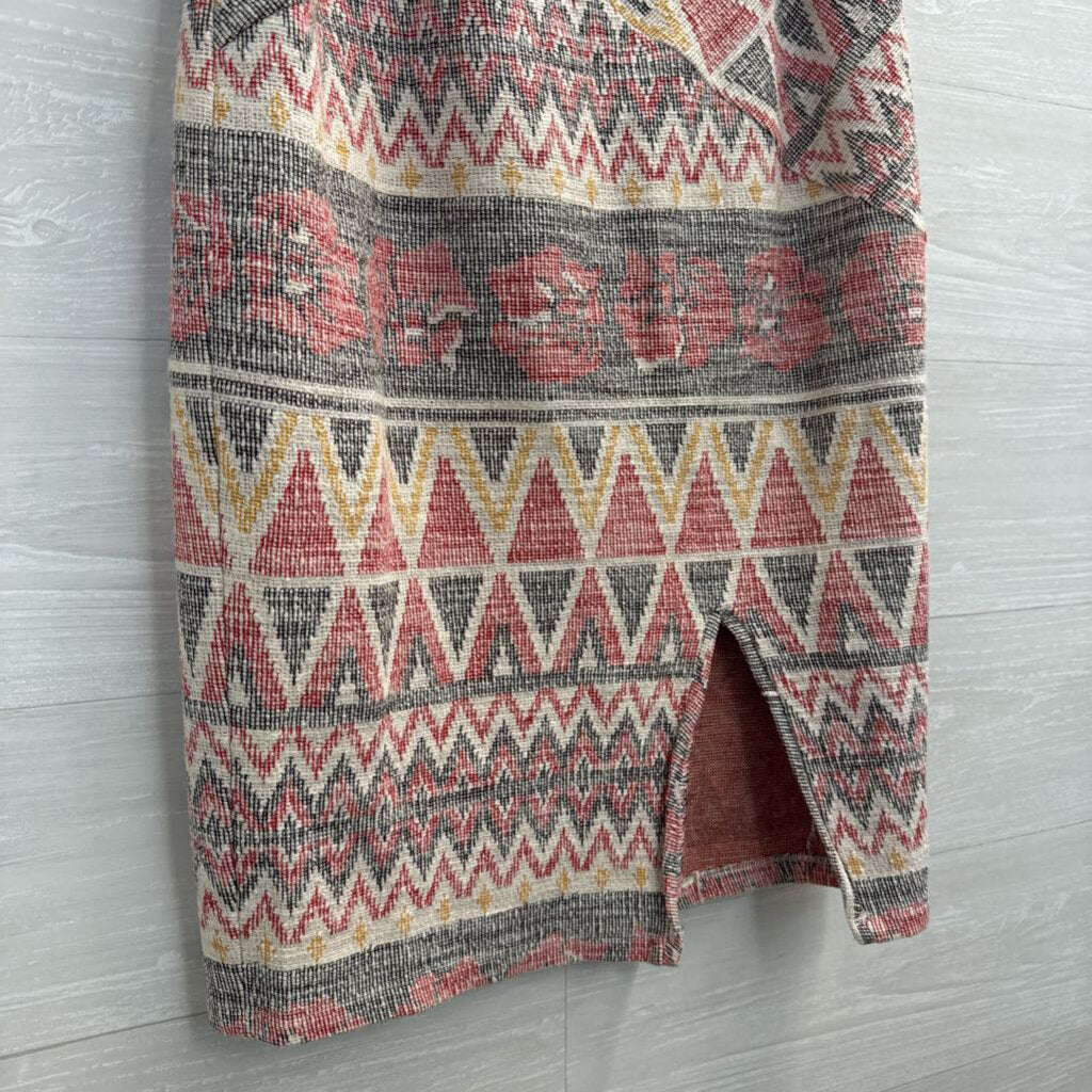 Free People White/ Multi Knit Print Midi Skirt Medium