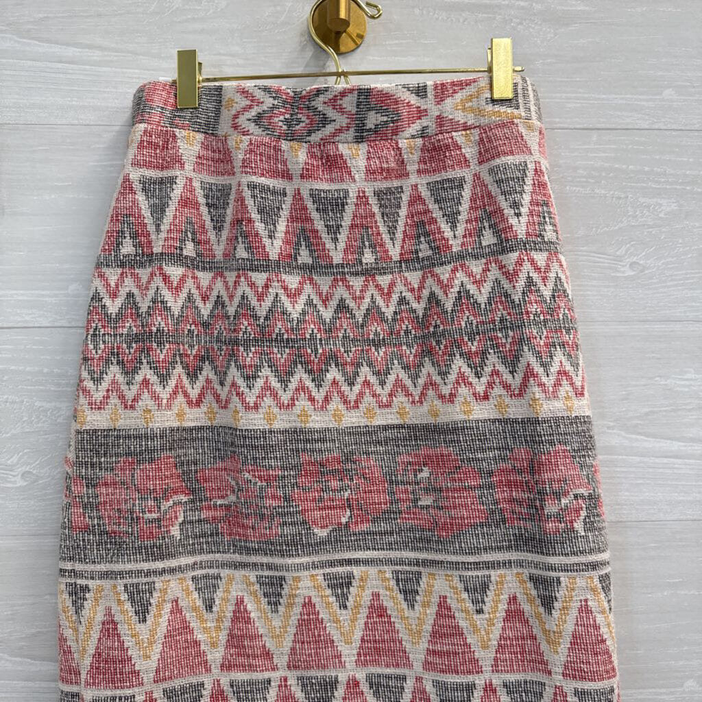 Free People White/ Multi Knit Print Midi Skirt Medium