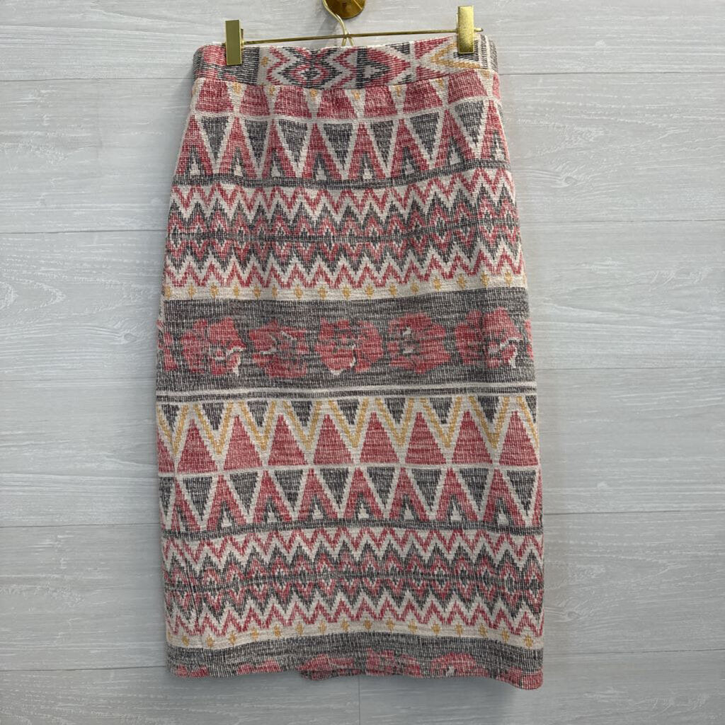 Free People White/ Multi Knit Print Midi Skirt Medium