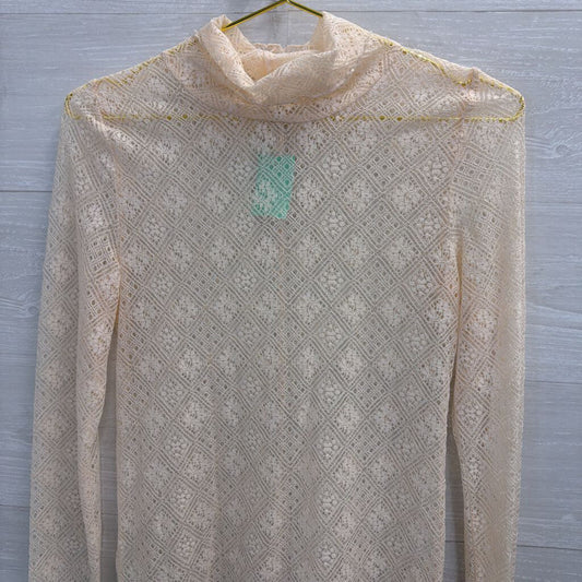 Intimately Free People Cream Sheer Lace Mock Neck Long Sleeve Top Medium