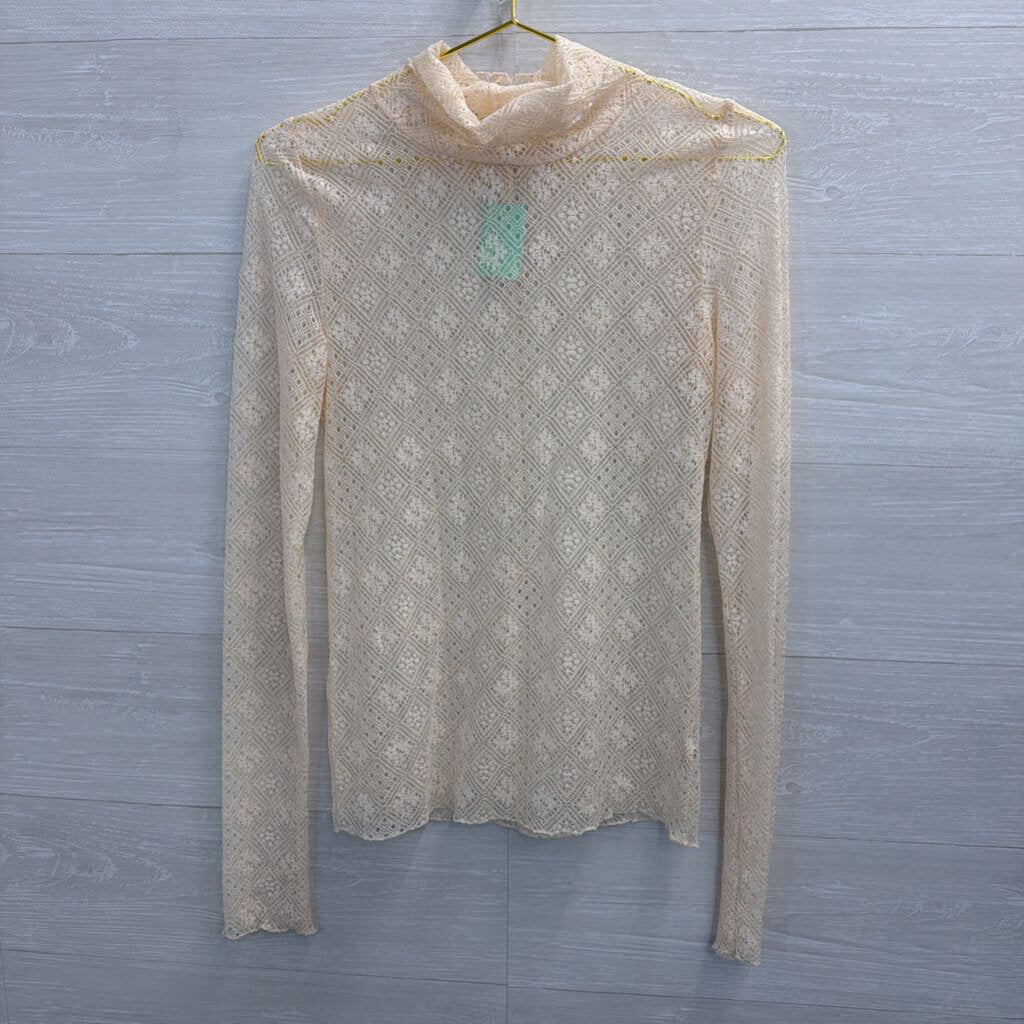 Intimately Free People Cream Sheer Lace Mock Neck Long Sleeve Top Medium