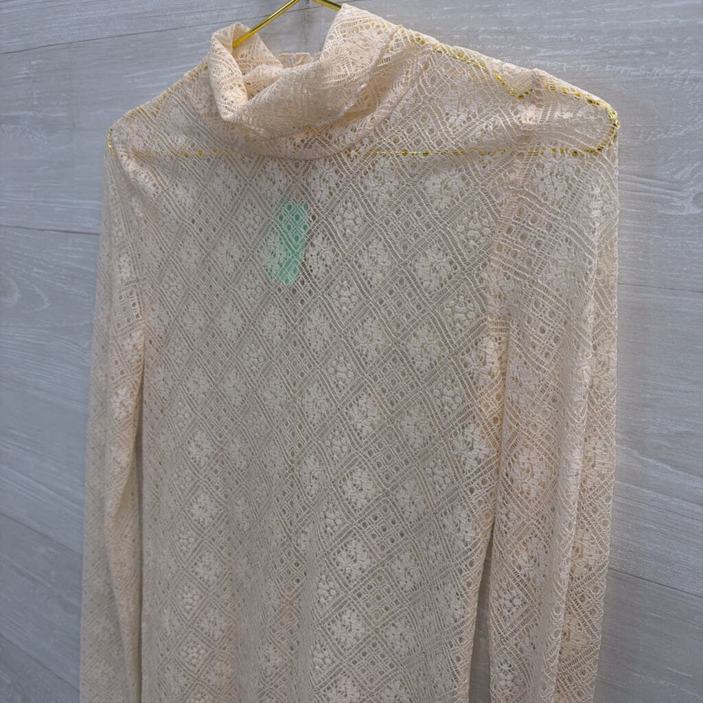 Intimately Free People Cream Sheer Lace Mock Neck Long Sleeve Top Medium