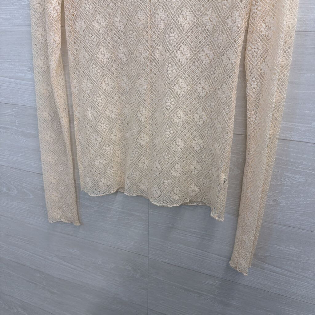Intimately Free People Cream Sheer Lace Mock Neck Long Sleeve Top Medium