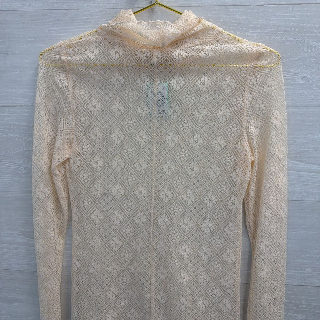 Intimately Free People Cream Sheer Lace Mock Neck Long Sleeve Top Medium