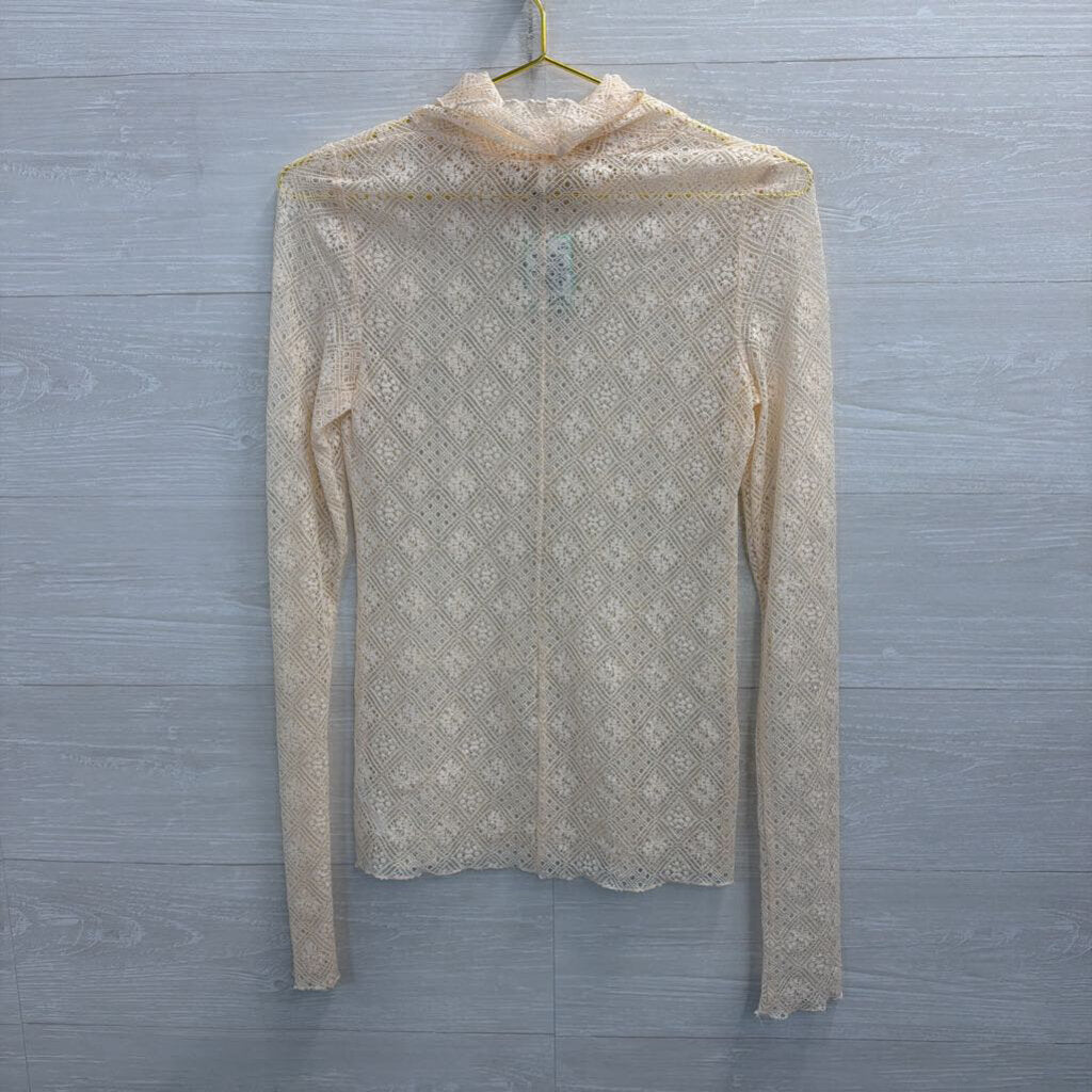 Intimately Free People Cream Sheer Lace Mock Neck Long Sleeve Top Medium