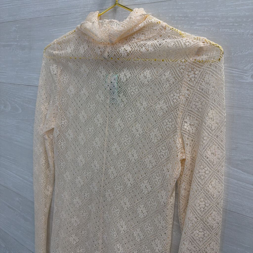 Intimately Free People Cream Sheer Lace Mock Neck Long Sleeve Top Medium