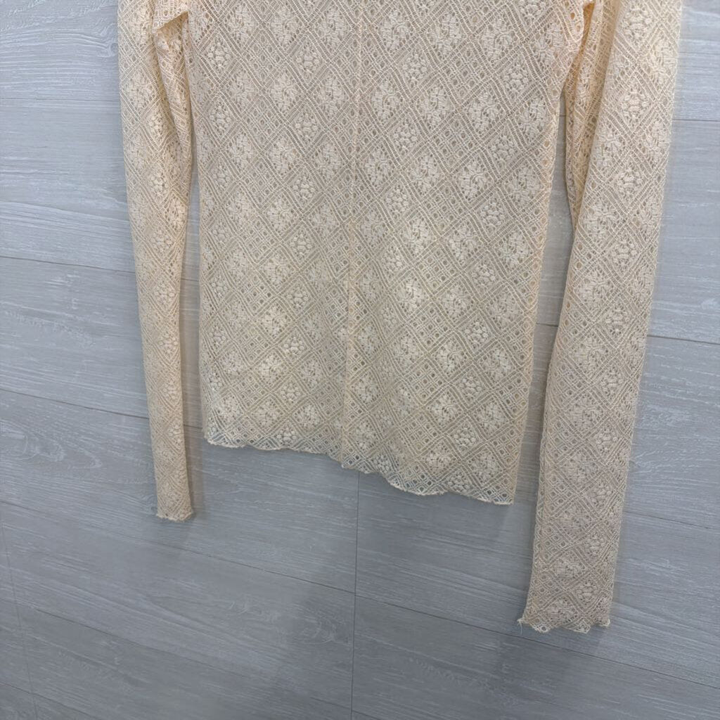 Intimately Free People Cream Sheer Lace Mock Neck Long Sleeve Top Medium