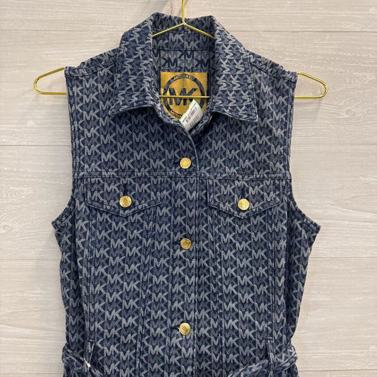Michael Kors Blue Stretch Denim Belted Sleeveless Shirt Dress 6