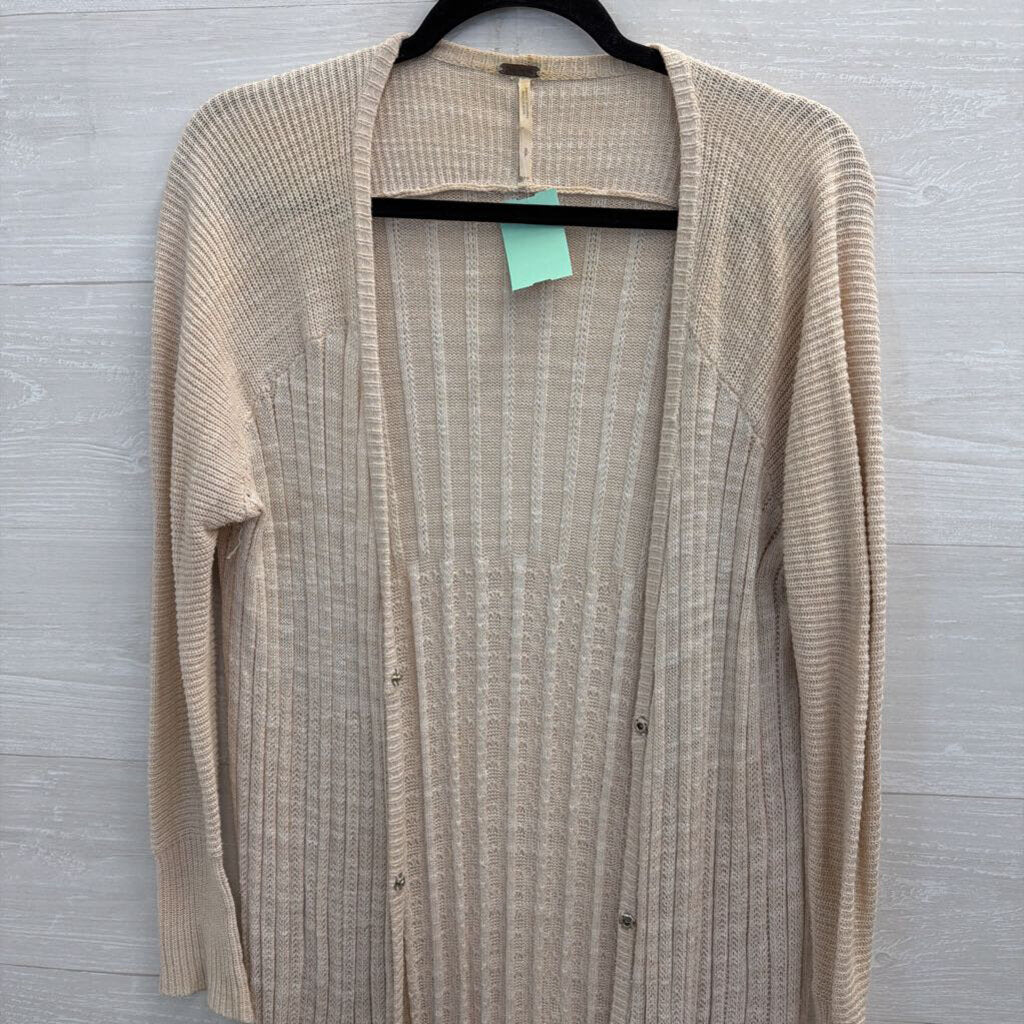 Free People Beige Knit Open Front Long Sleeve Duster Sweater Smll