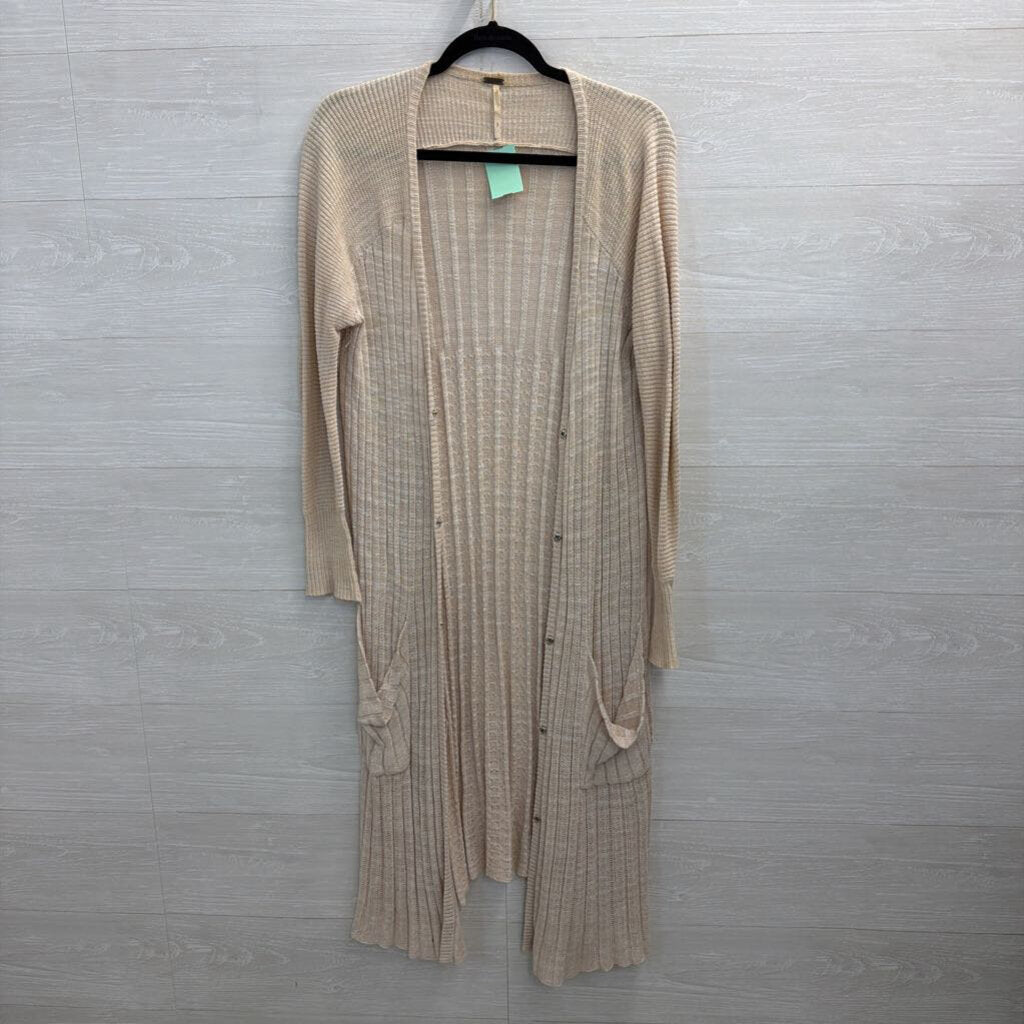 Free People Beige Knit Open Front Long Sleeve Duster Sweater Smll