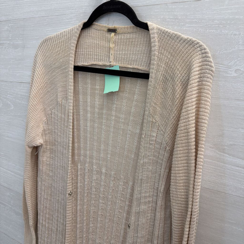 Free People Beige Knit Open Front Long Sleeve Duster Sweater Smll