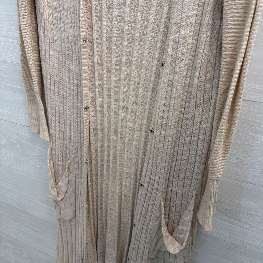 Free People Beige Knit Open Front Long Sleeve Duster Sweater Smll