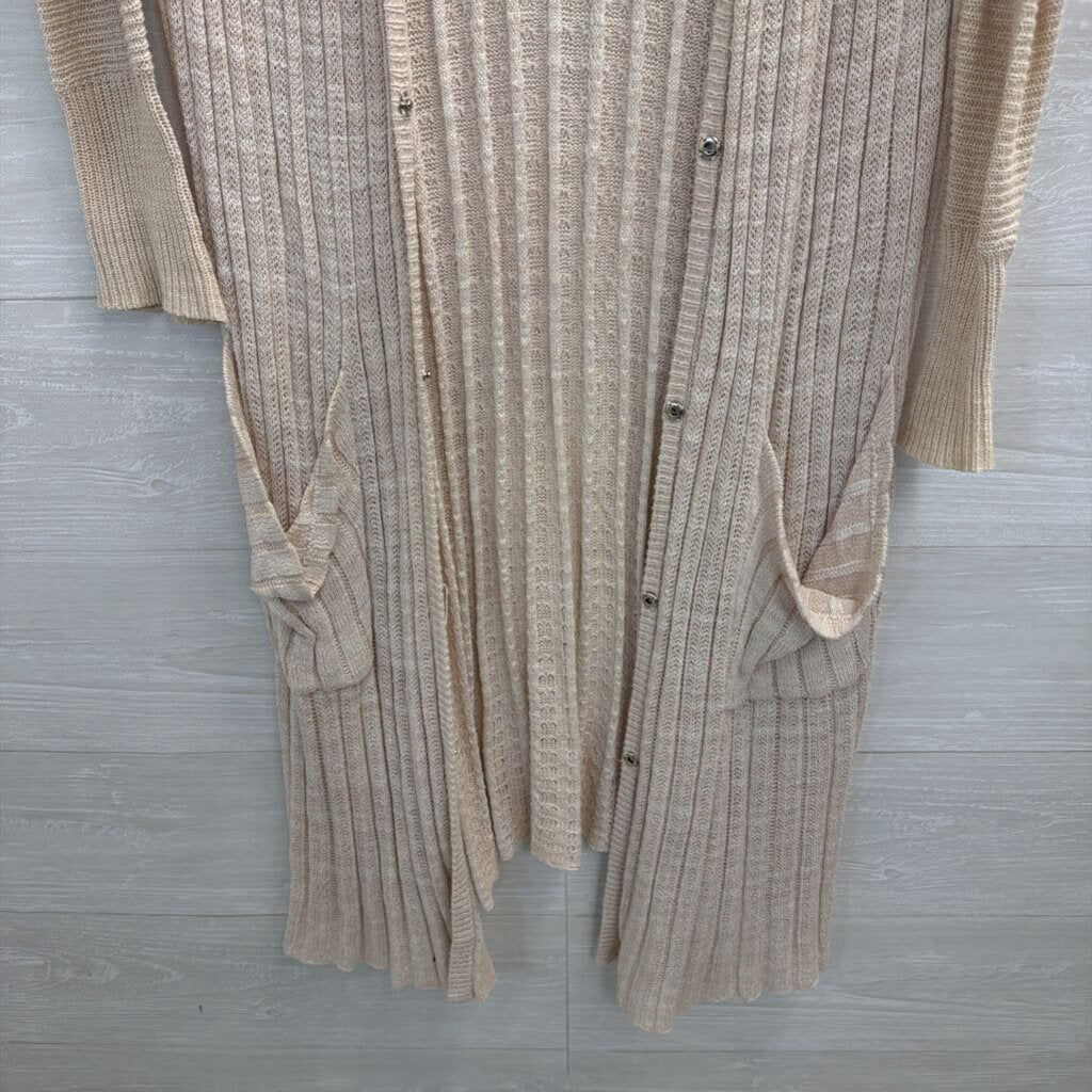 Free People Beige Knit Open Front Long Sleeve Duster Sweater Smll
