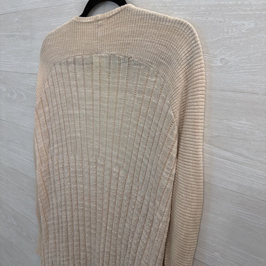 Free People Beige Knit Open Front Long Sleeve Duster Sweater Smll