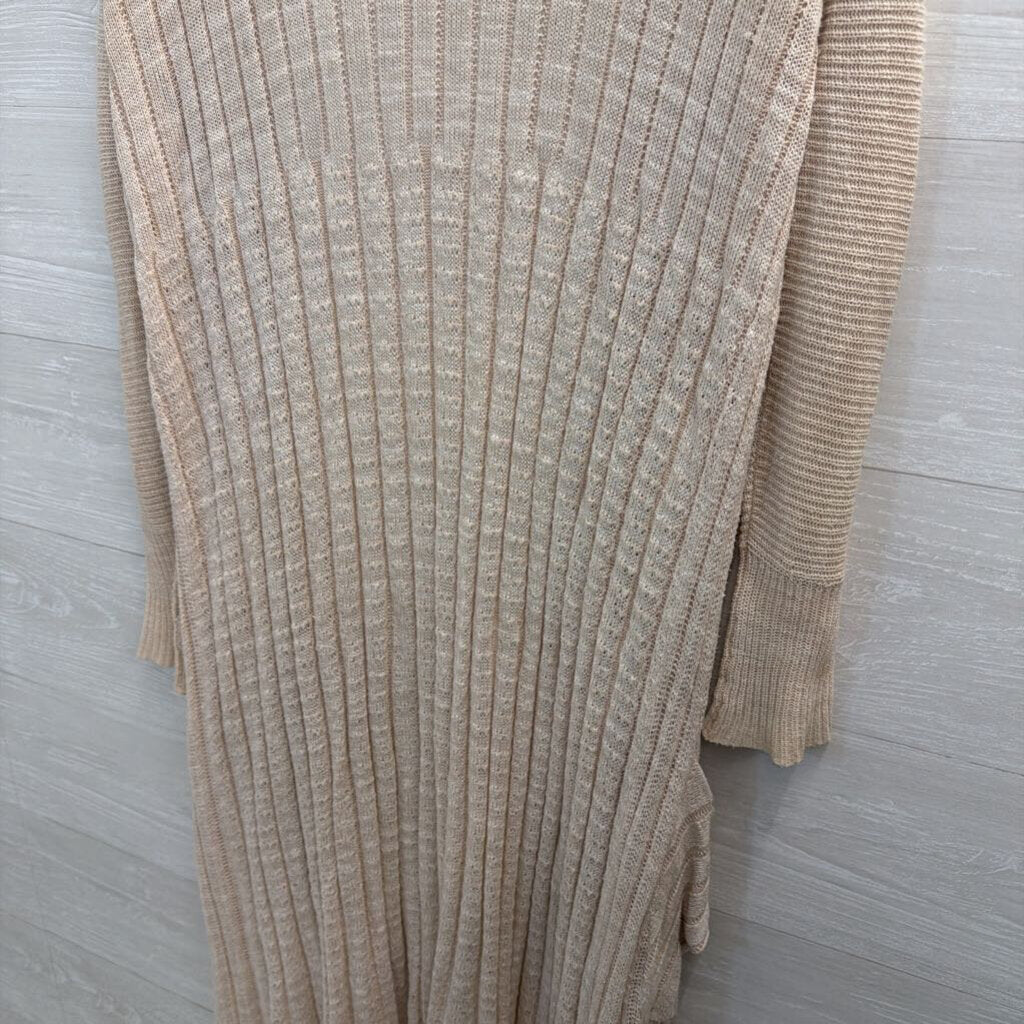 Free People Beige Knit Open Front Long Sleeve Duster Sweater Smll