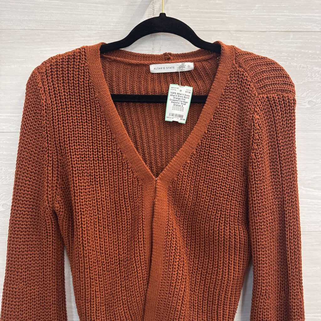 Altar'd State Burnt Orange Knit Cropped Cardigan Sweater Small