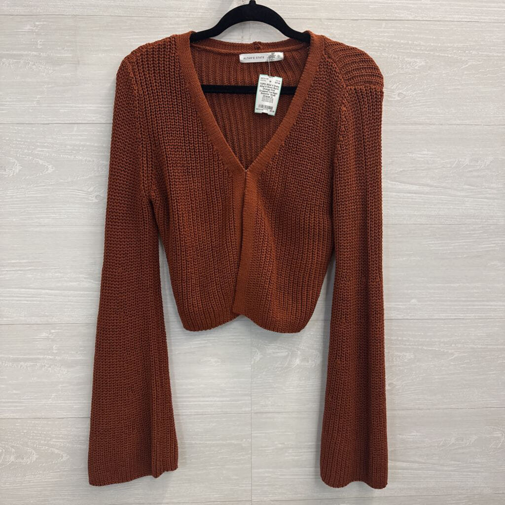 Altar'd State Burnt Orange Knit Cropped Cardigan Sweater Small