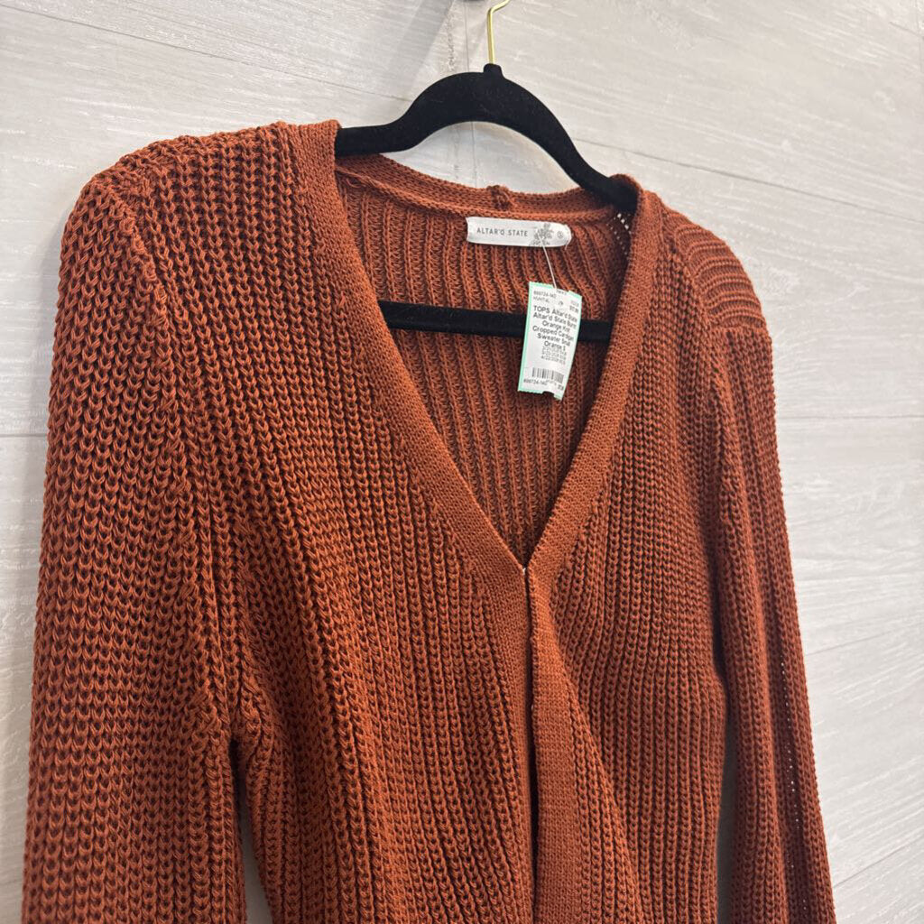 Altar'd State Burnt Orange Knit Cropped Cardigan Sweater Small