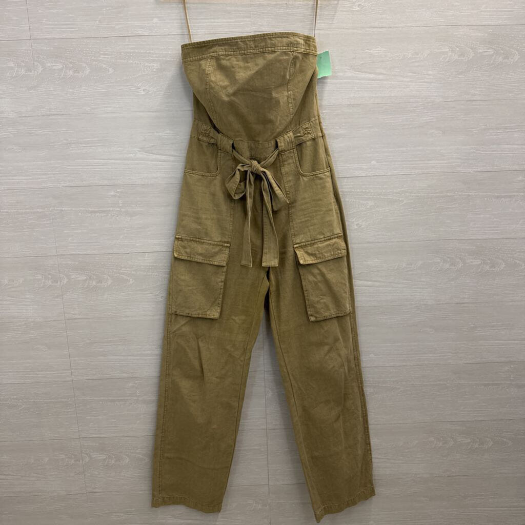 Green Strapless Tie Waist Jumpsuit Large
