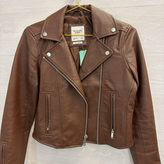 Abercrombie and Fitch Brown Faux Leather Moto Jacket Small