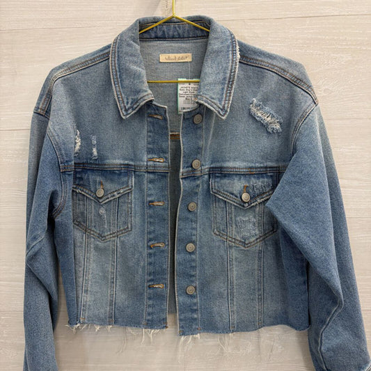 Altar'd State Light Wash Distressed Cropped Denim Jacket Small