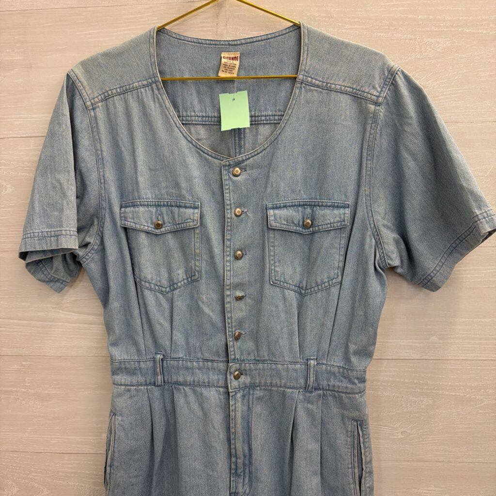 Gitano Chambray Short Sleeve Romper With Belt Large