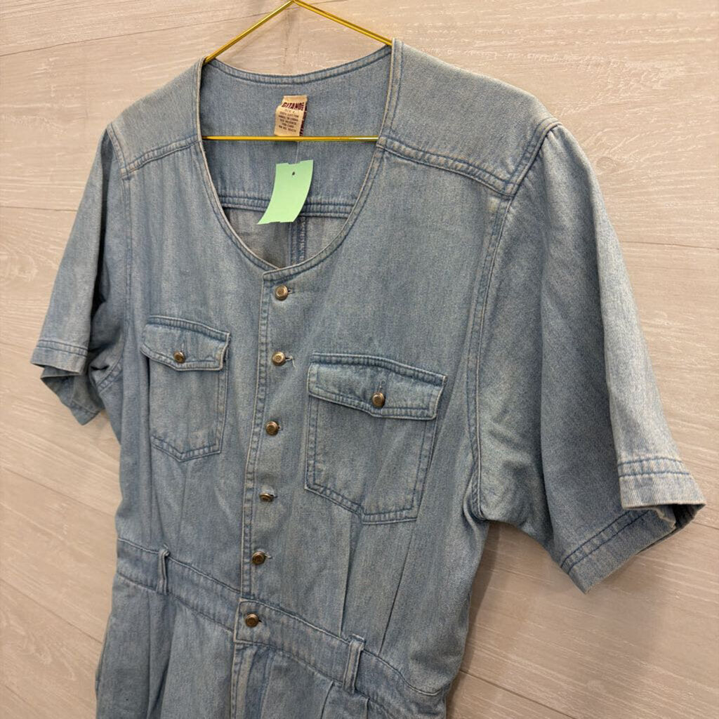 Gitano Chambray Short Sleeve Romper With Belt Large