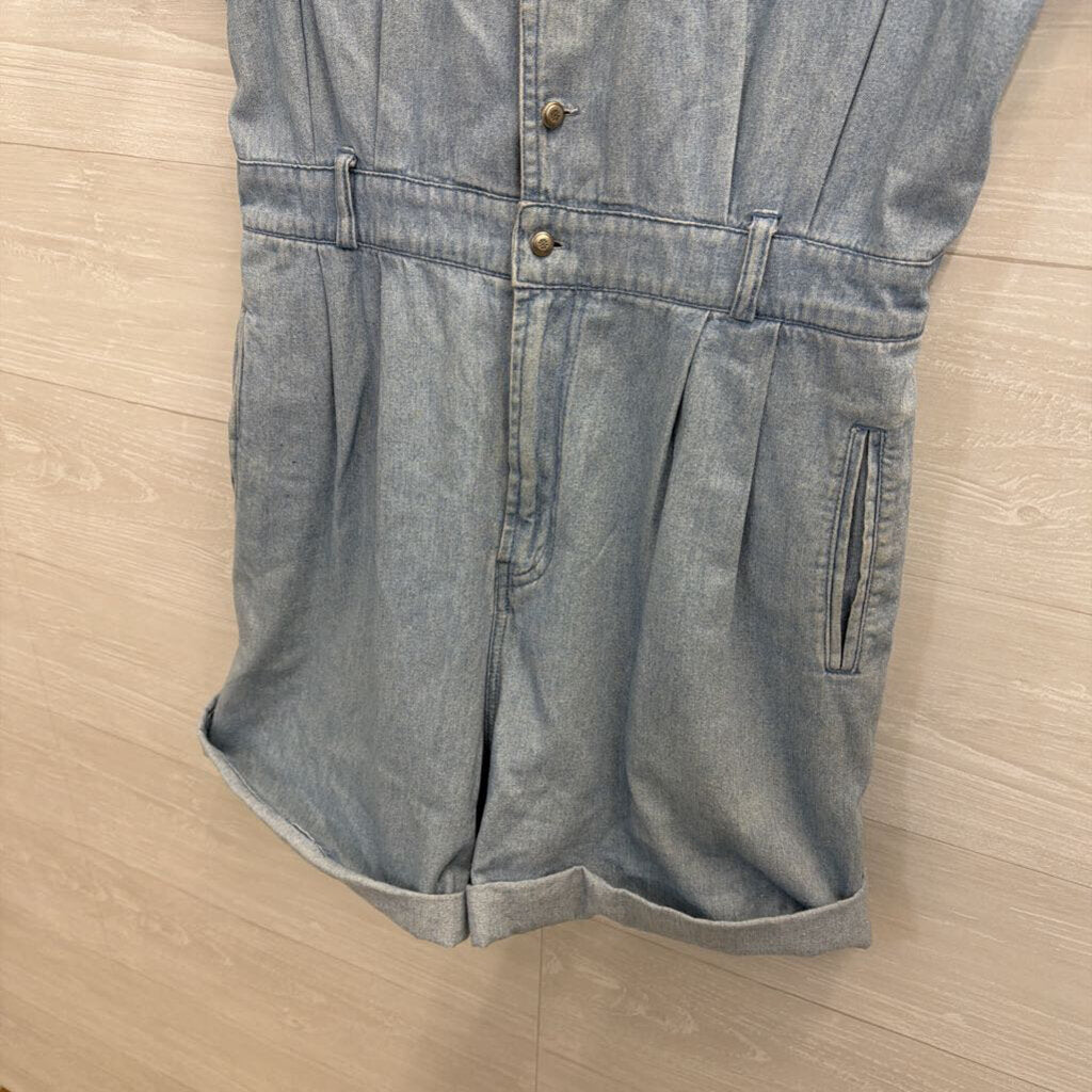 Gitano Chambray Short Sleeve Romper With Belt Large