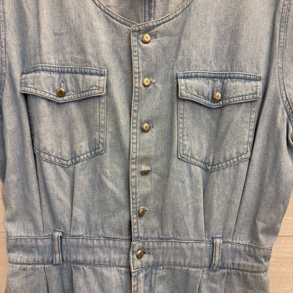 Gitano Chambray Short Sleeve Romper With Belt Large