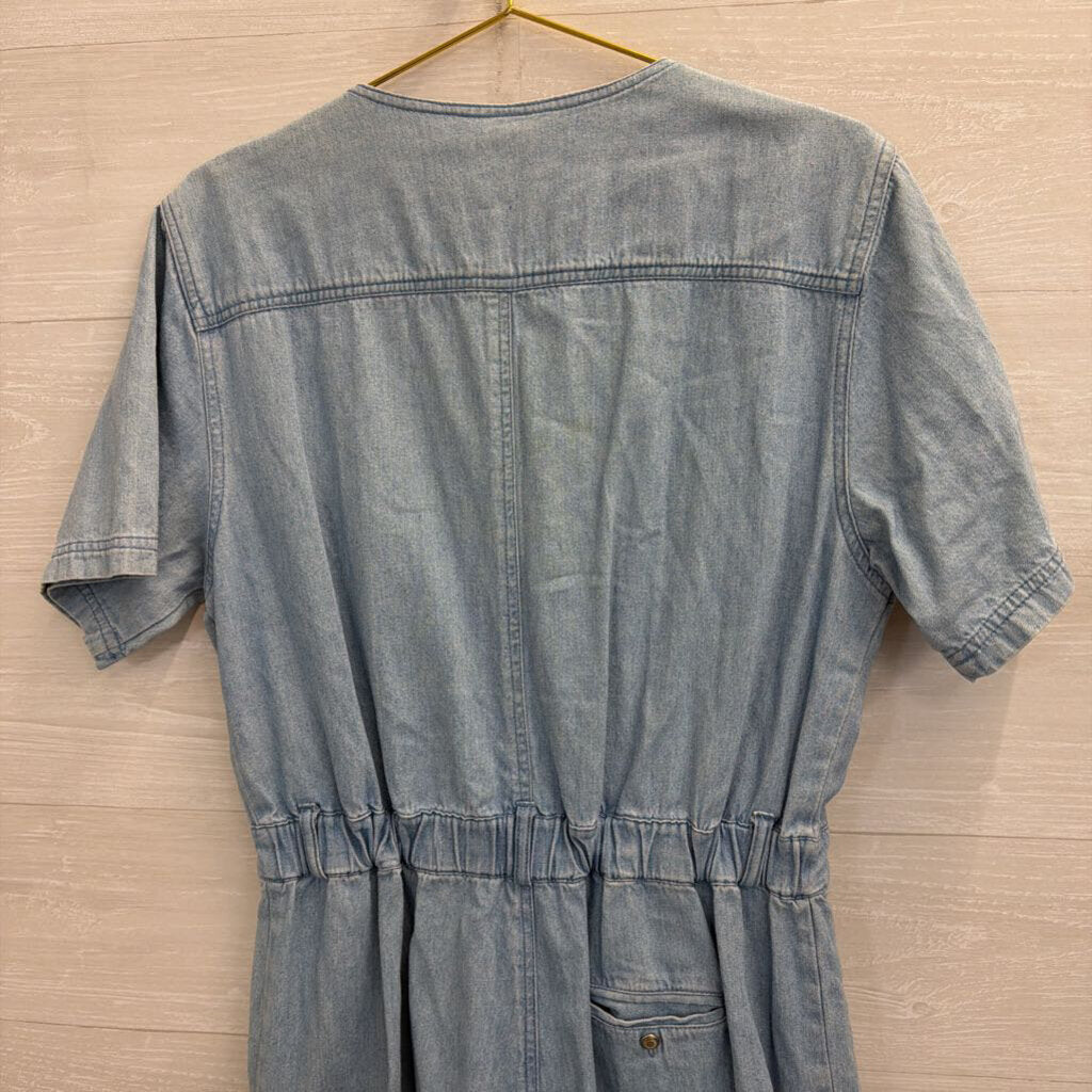 Gitano Chambray Short Sleeve Romper With Belt Large