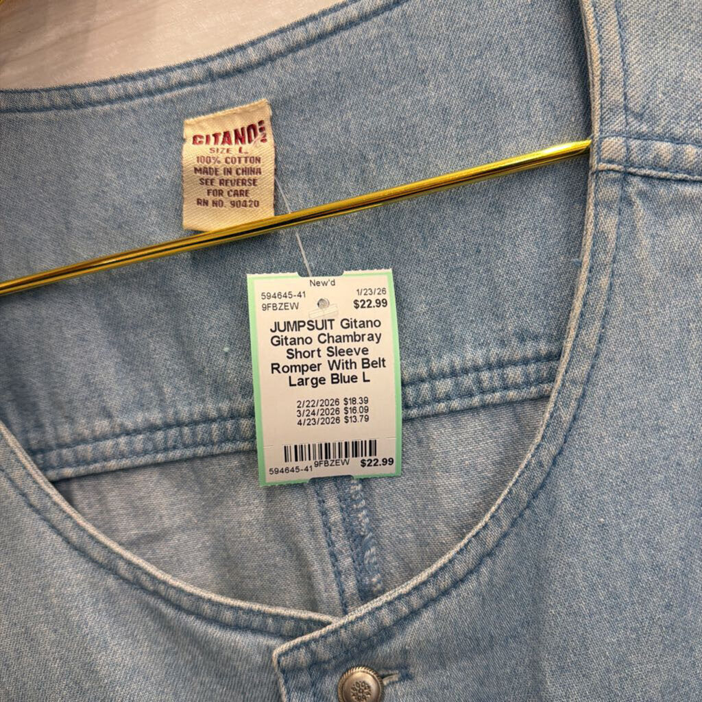 Gitano Chambray Short Sleeve Romper With Belt Large