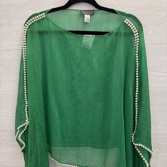 Randi and Will Green Sheer Pearl Lined Poncho Top One Size