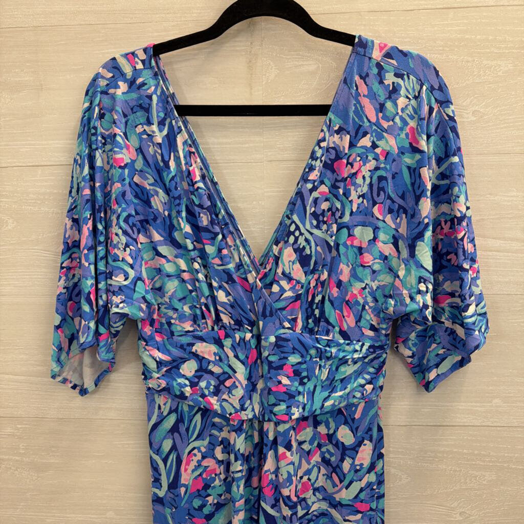 Lilly Pulitzer Blue/ Pink Print Long Sleeve Maxi Dress Large