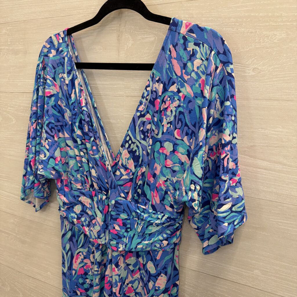 Lilly Pulitzer Blue/ Pink Print Long Sleeve Maxi Dress Large