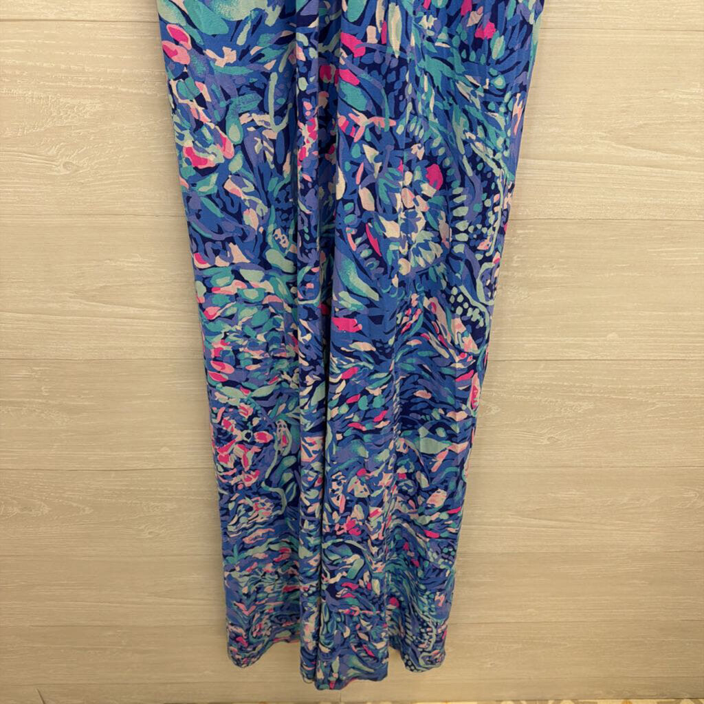 Lilly Pulitzer Blue/ Pink Print Long Sleeve Maxi Dress Large
