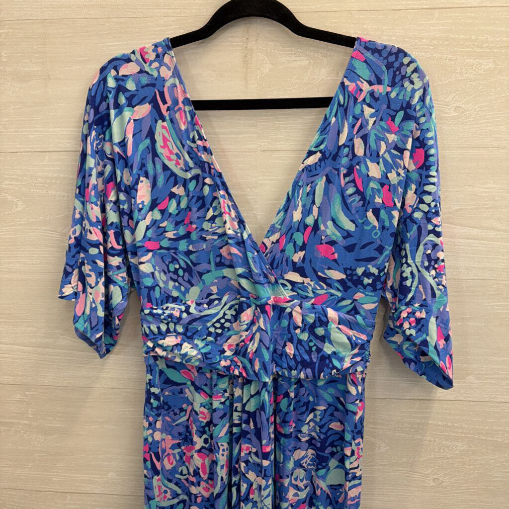 Lilly Pulitzer Blue/ Pink Print Long Sleeve Maxi Dress Large