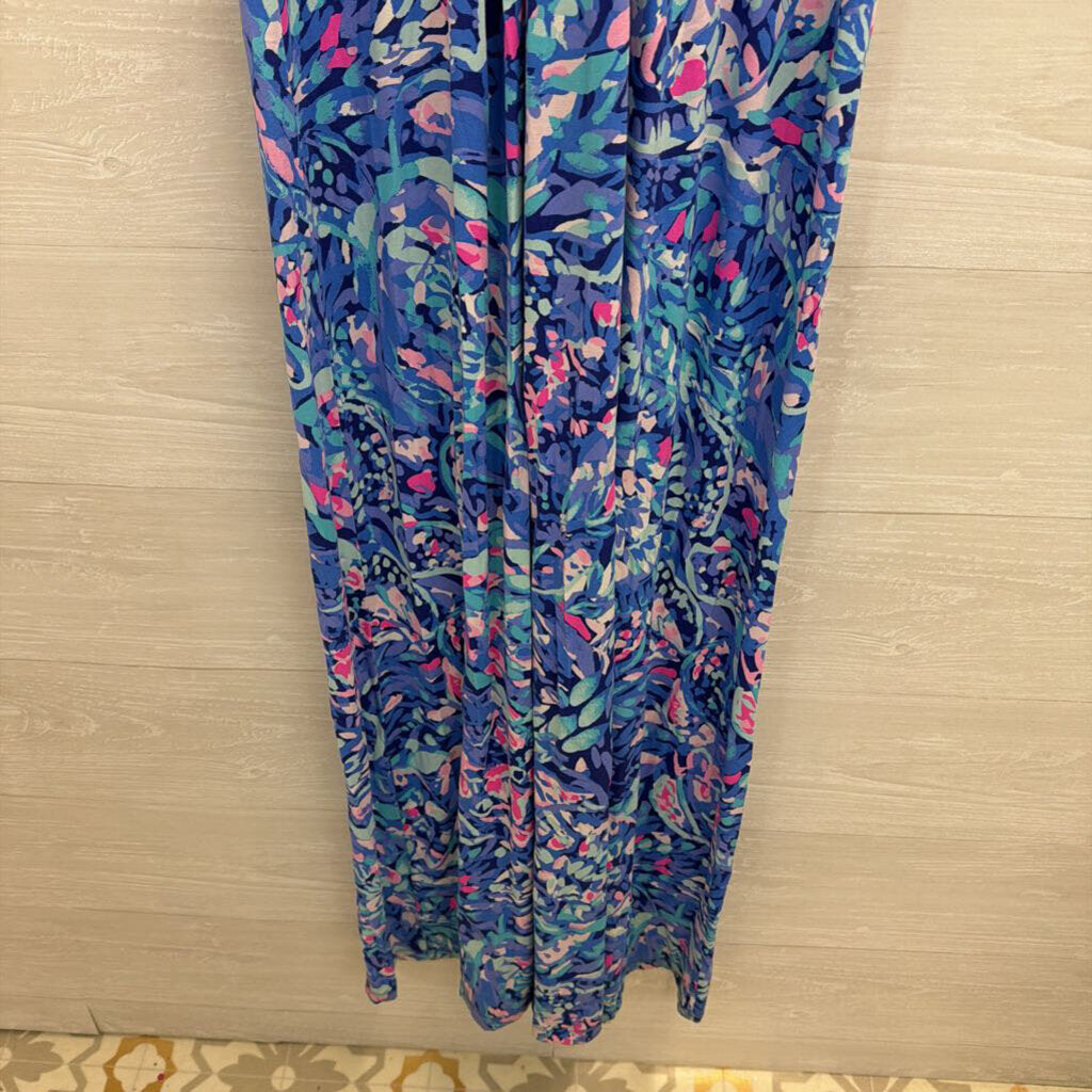 Lilly Pulitzer Blue/ Pink Print Long Sleeve Maxi Dress Large