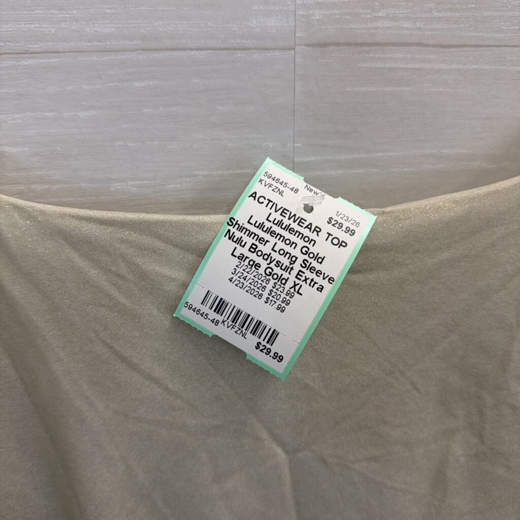 Lululemon Gold Shimmer Long Sleeve Nulu Bodysuit Extra Large