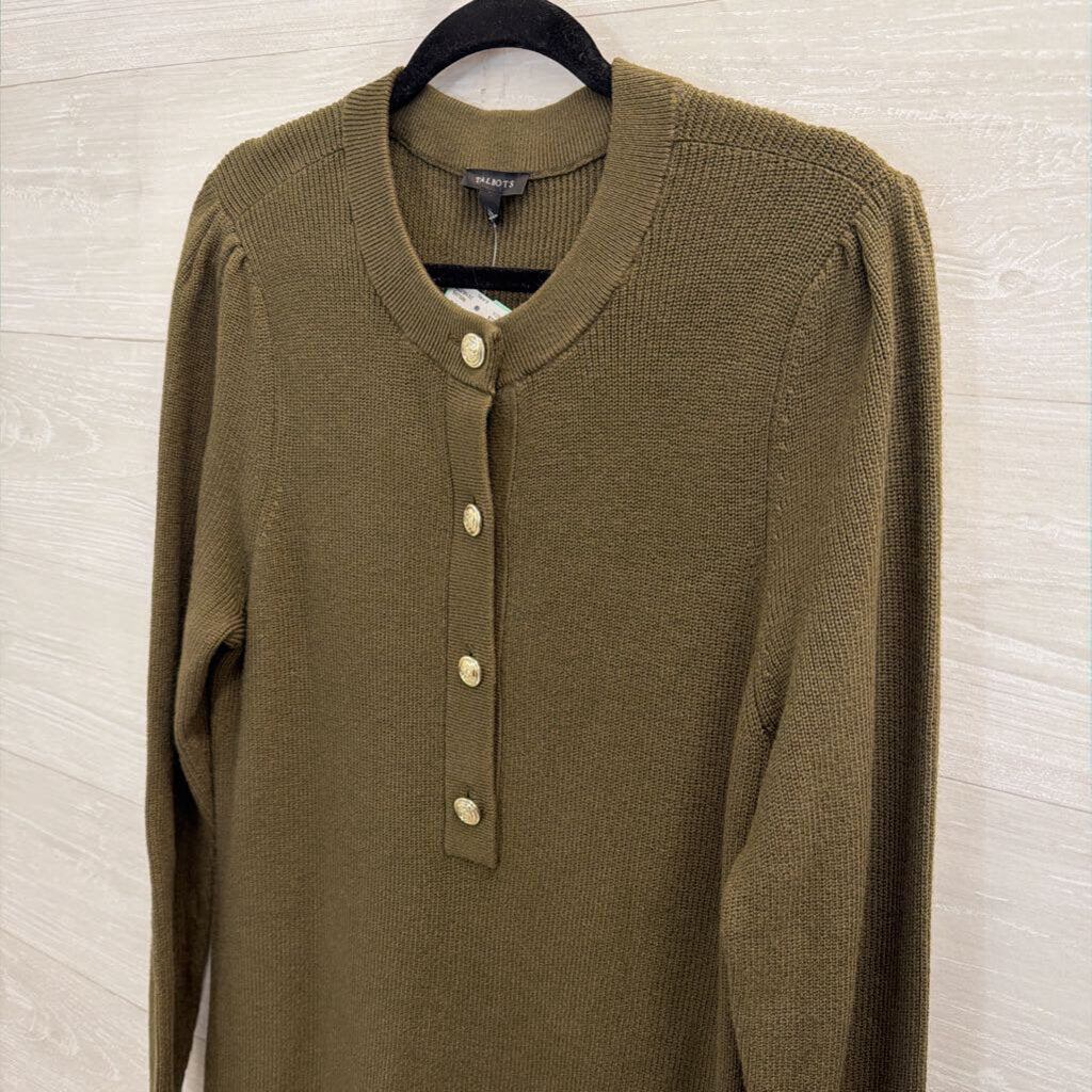 Talbots Green Knit Button Front Detail Long Sleeve Sweater Dress Large