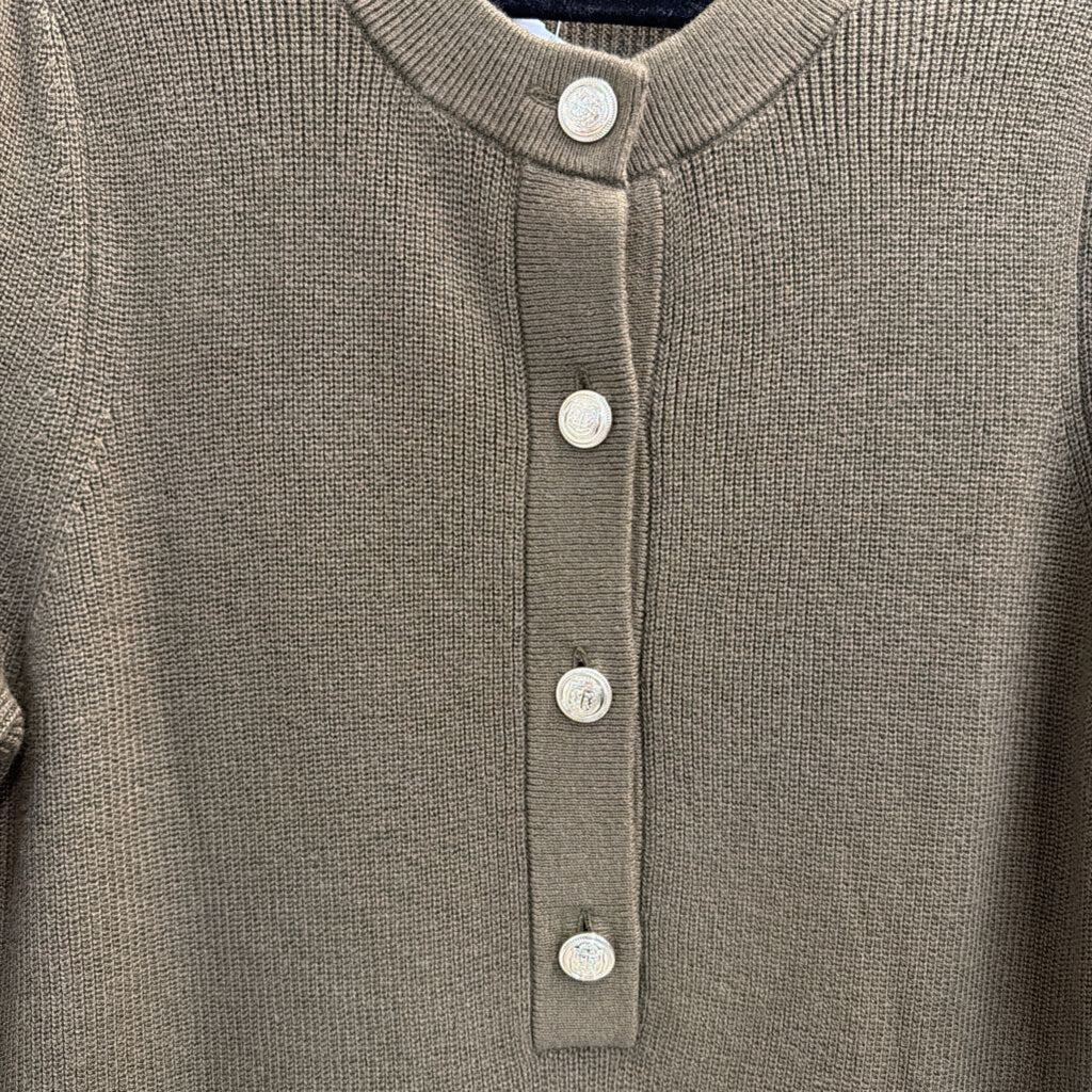 Talbots Green Knit Button Front Detail Long Sleeve Sweater Dress Large