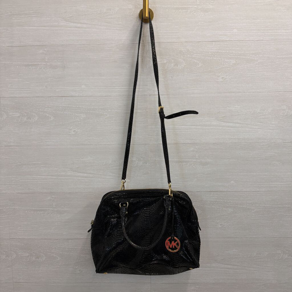 Michael Kors Black Snake Embossed Leather Shoulder Purse