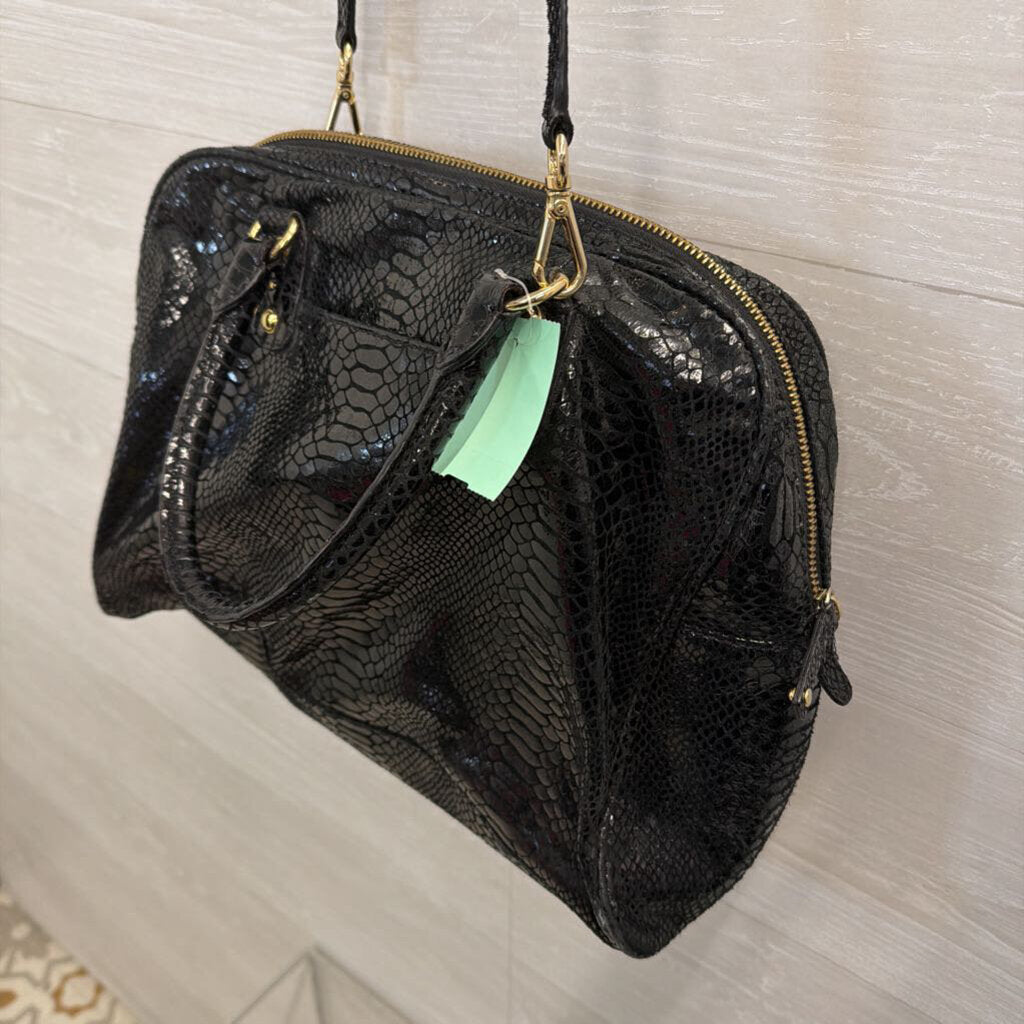 Michael Kors Black Snake Embossed Leather Shoulder Purse