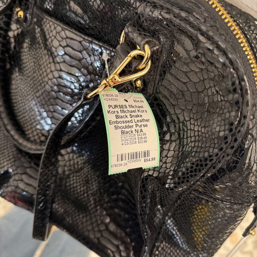Michael Kors Black Snake Embossed Leather Shoulder Purse