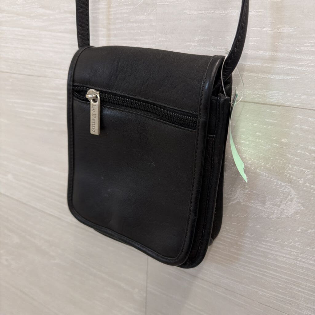 Le Donne Black Flap Over Mini Crossbody Purse