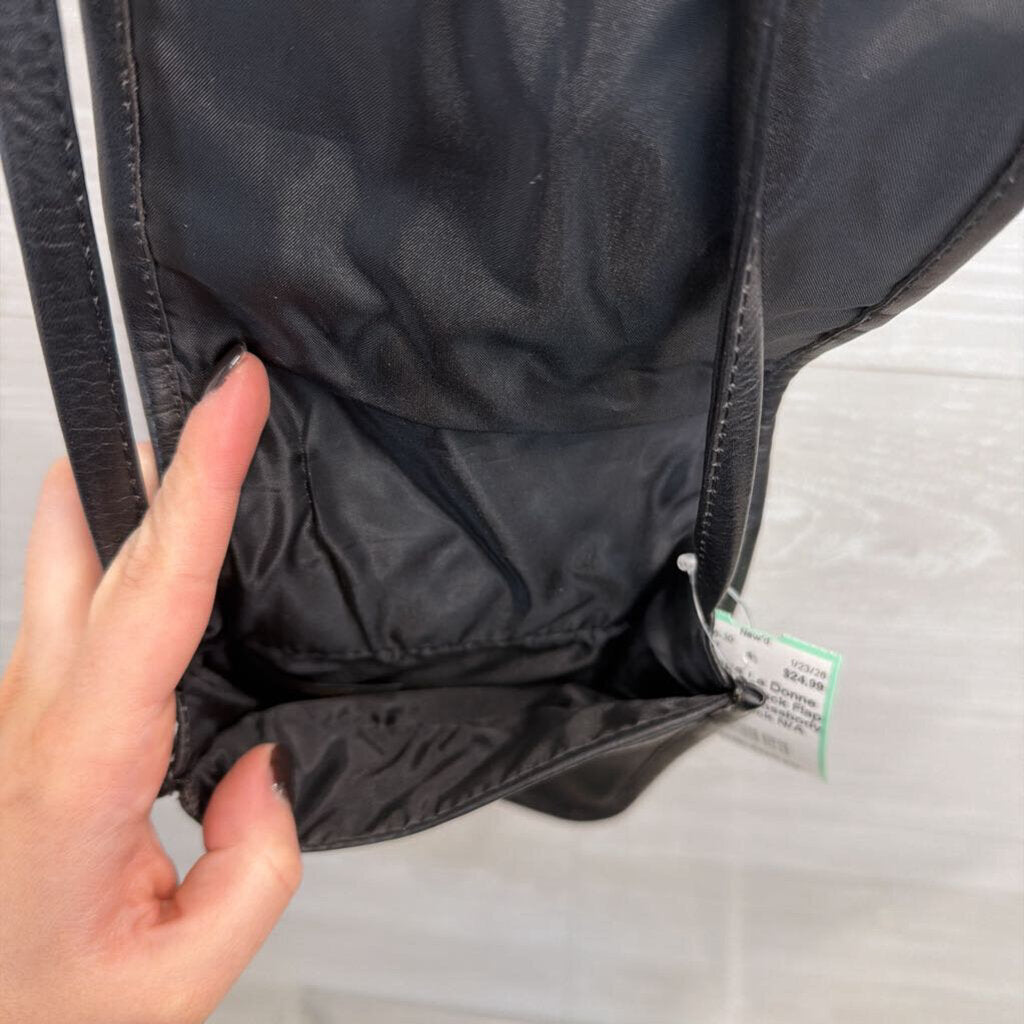 Le Donne Black Flap Over Mini Crossbody Purse