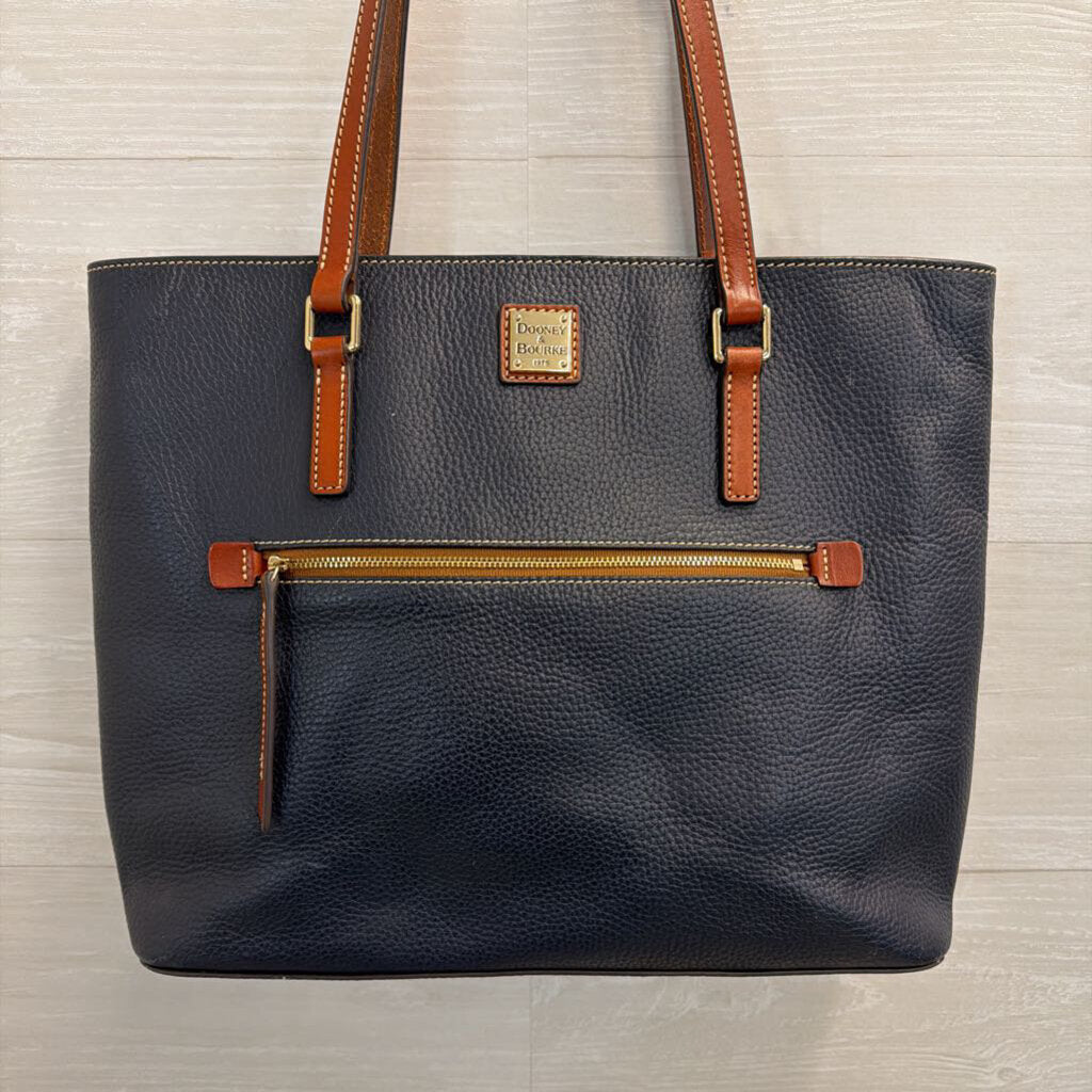 Dooney and Bourke Navy/ Brown Pebble Grain Leather Large Shopper Tote Purse