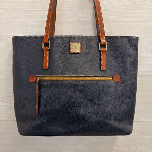 Dooney and Bourke Navy/ Brown Pebble Grain Leather Large Shopper Tote Purse