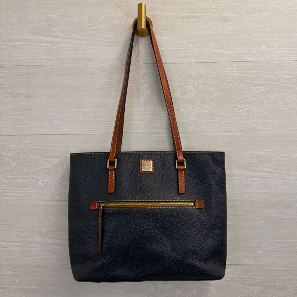 Dooney and Bourke Navy/ Brown Pebble Grain Leather Large Shopper Tote Purse
