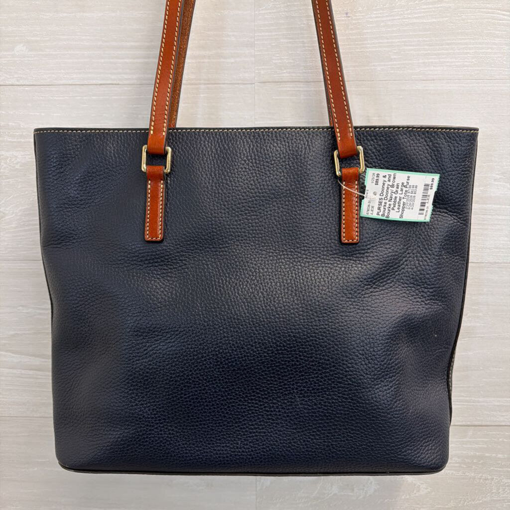 Dooney and Bourke Navy/ Brown Pebble Grain Leather Large Shopper Tote Purse