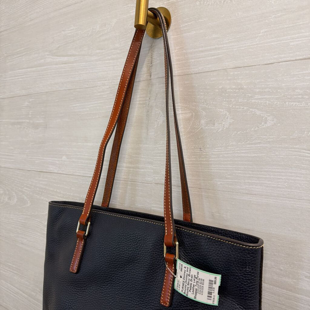 Dooney and Bourke Navy/ Brown Pebble Grain Leather Large Shopper Tote Purse